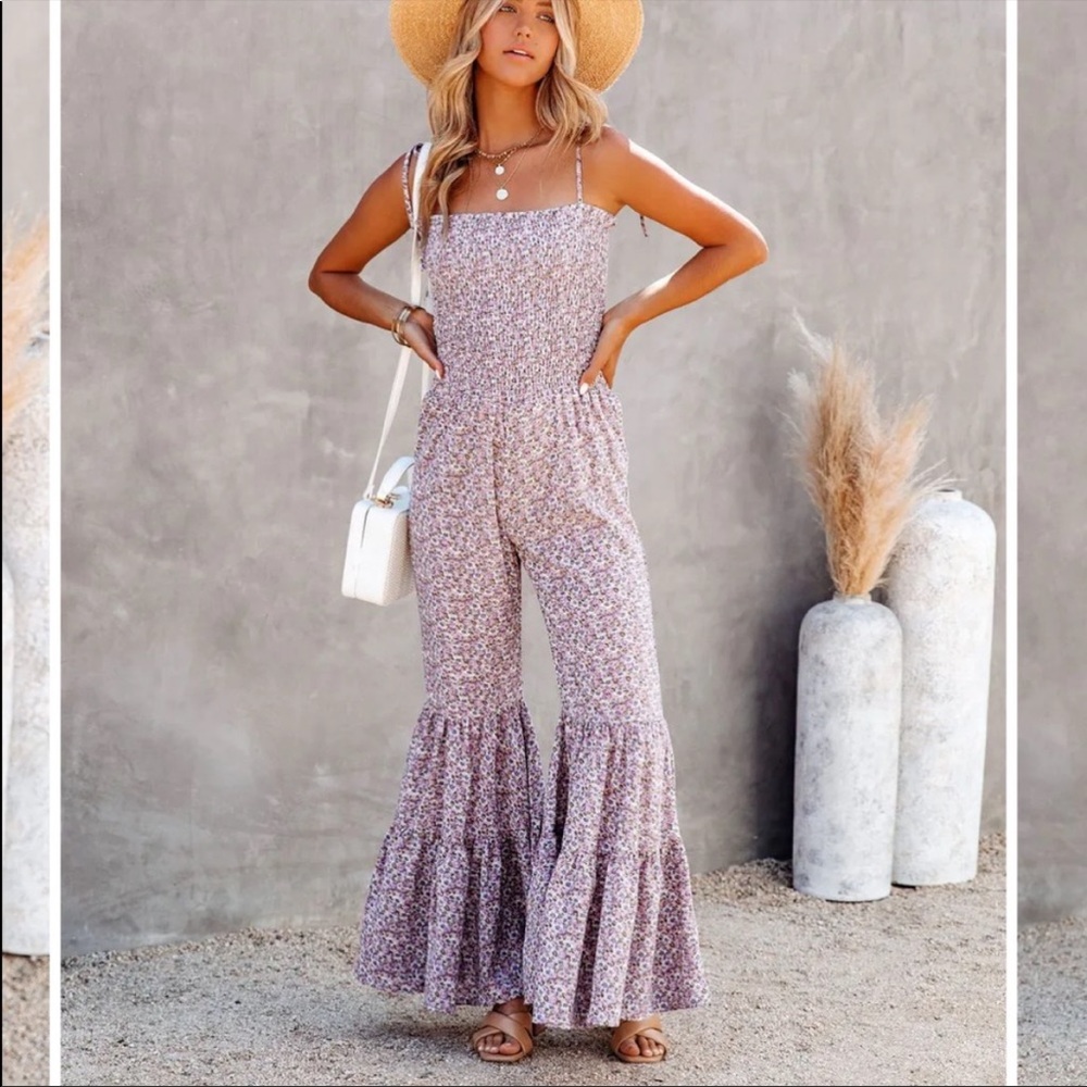 Somer Floral Smocked Flared Leg Jumpsuit